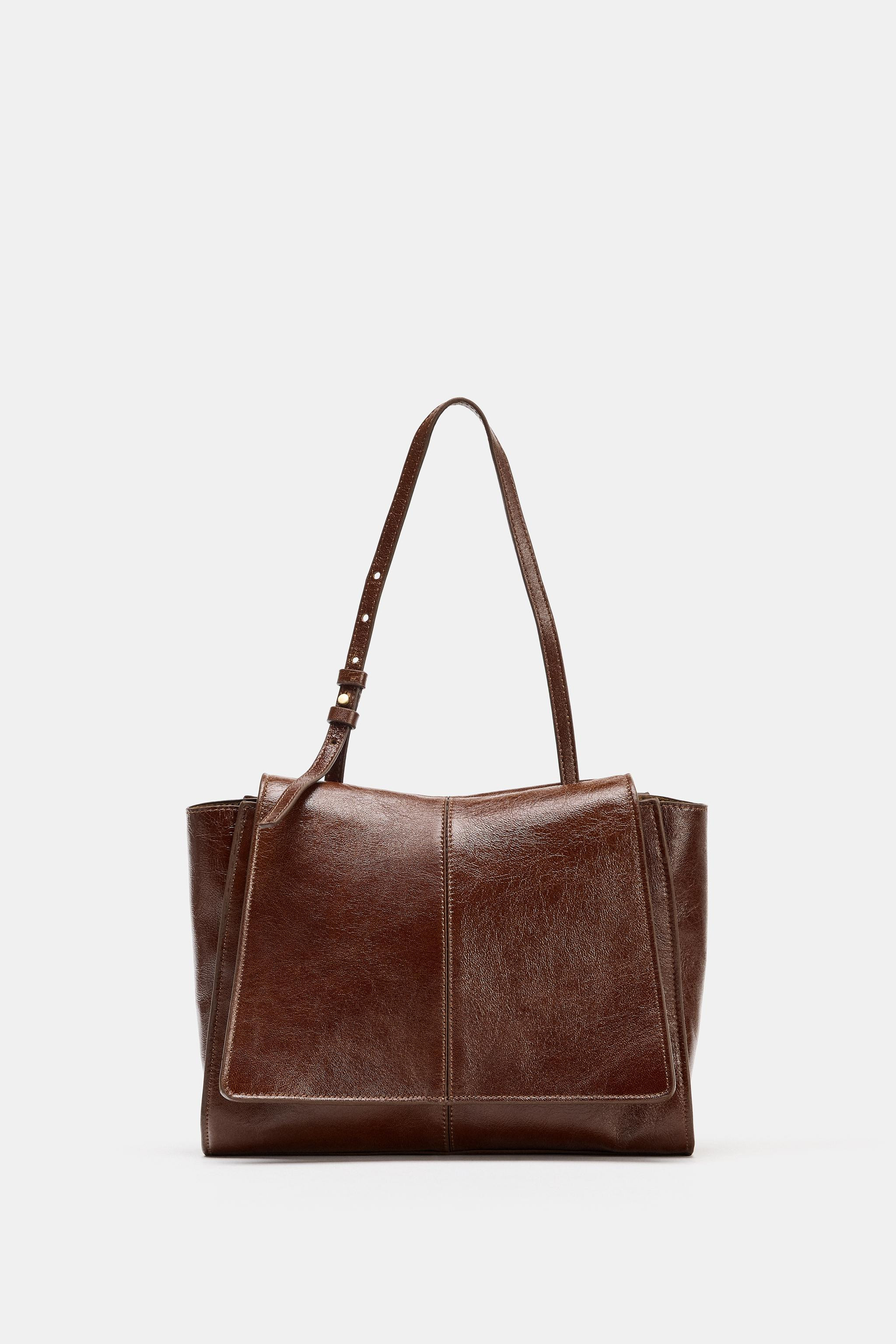 MINI LEATHER SHOPPER WITH DOUBLE POCKET | Zara US