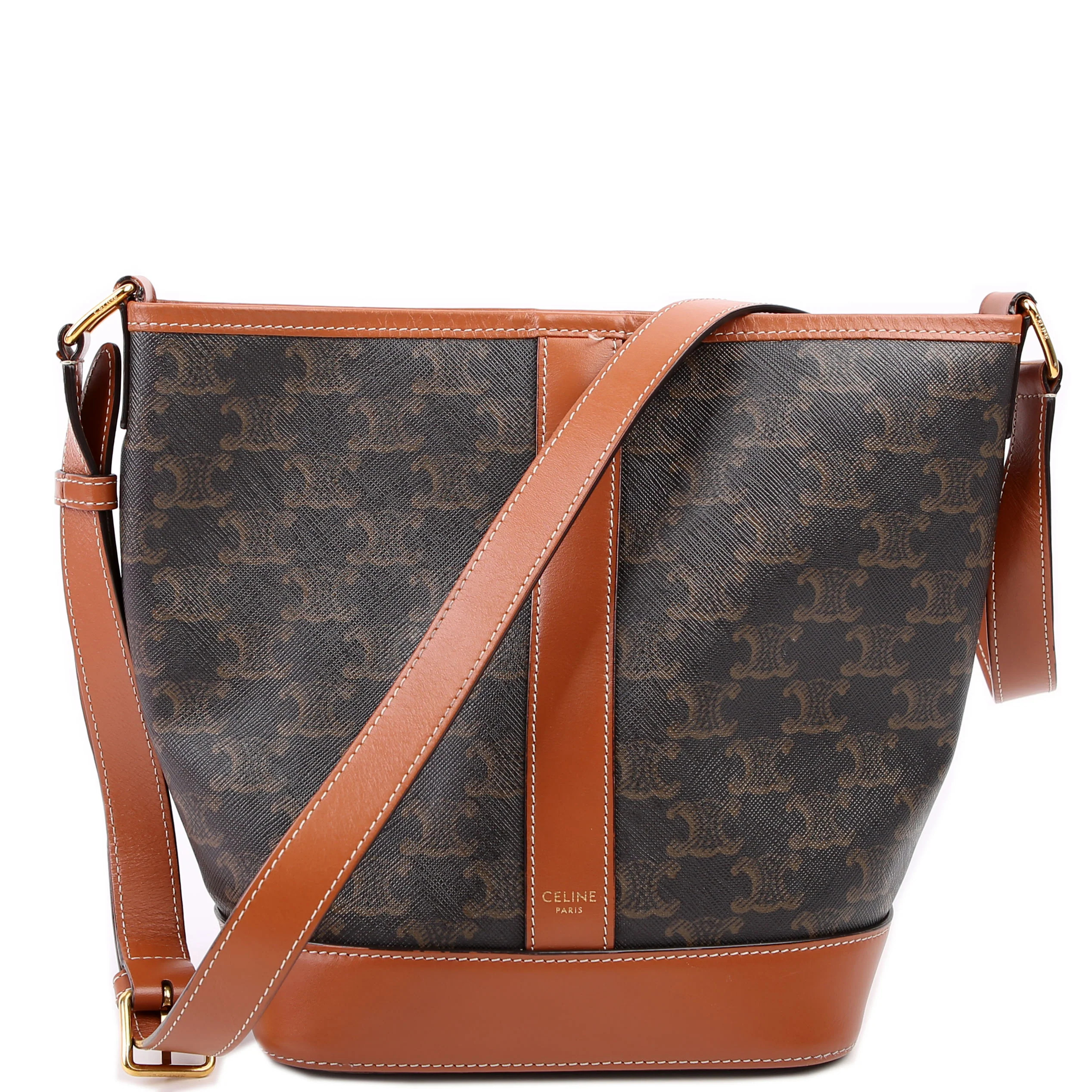 Triomphe Small Bucket Bag Brown | Keeks Designer Handbags