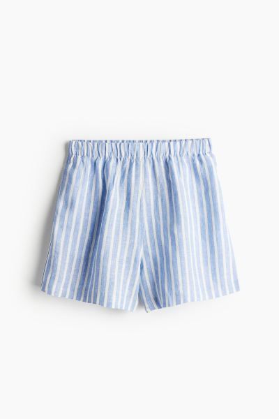 Pull-on linen shorts - High waist - Short - Blue/Striped - Ladies | H&M GB | H&M (UK, MY, IN, SG, PH, TW, HK)
