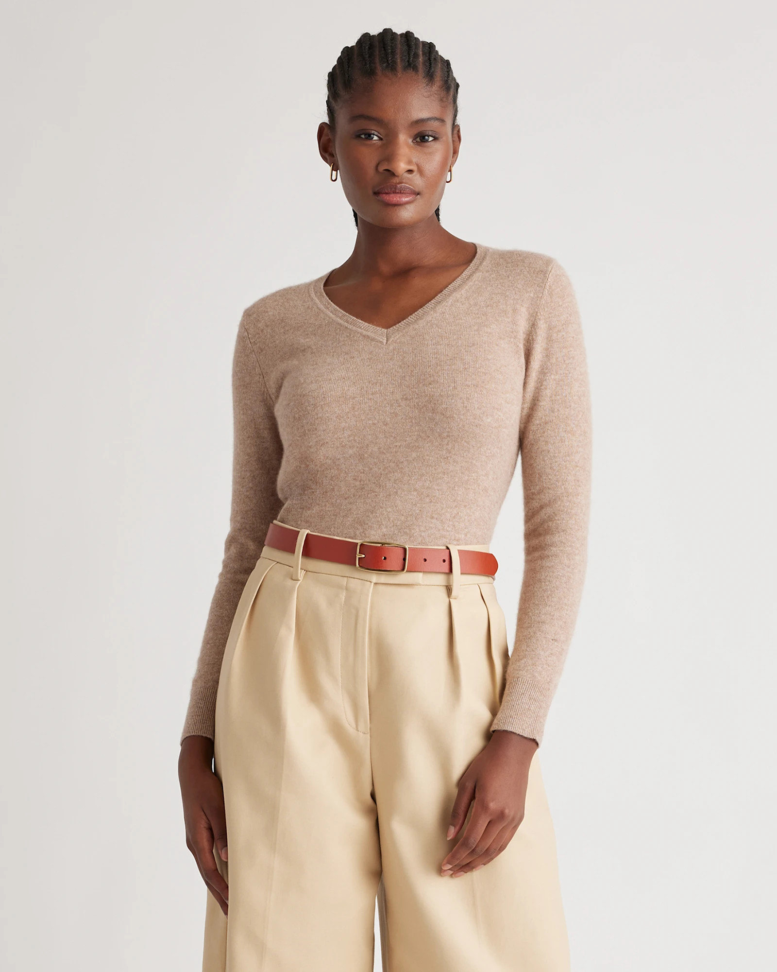 The Cashmere V-Neck Sweater | Quince in Oatmeal | Quince