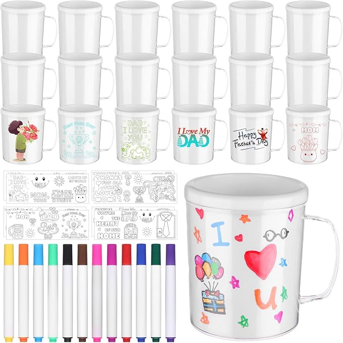 30 Pcs Painted Mug Kit for Kids Bulk 8 oz Plastic Mugs with Handle Color Your Own Cups Reusable W... | Amazon (US)