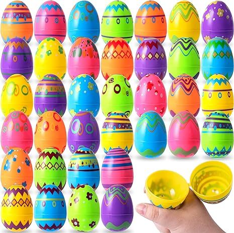 JOYIN 24PCS 3.15" Printed Easter Eggs, Empty Fillable Colorful Plastic Eggs Bulks for Easter Hunt... | Amazon (US)