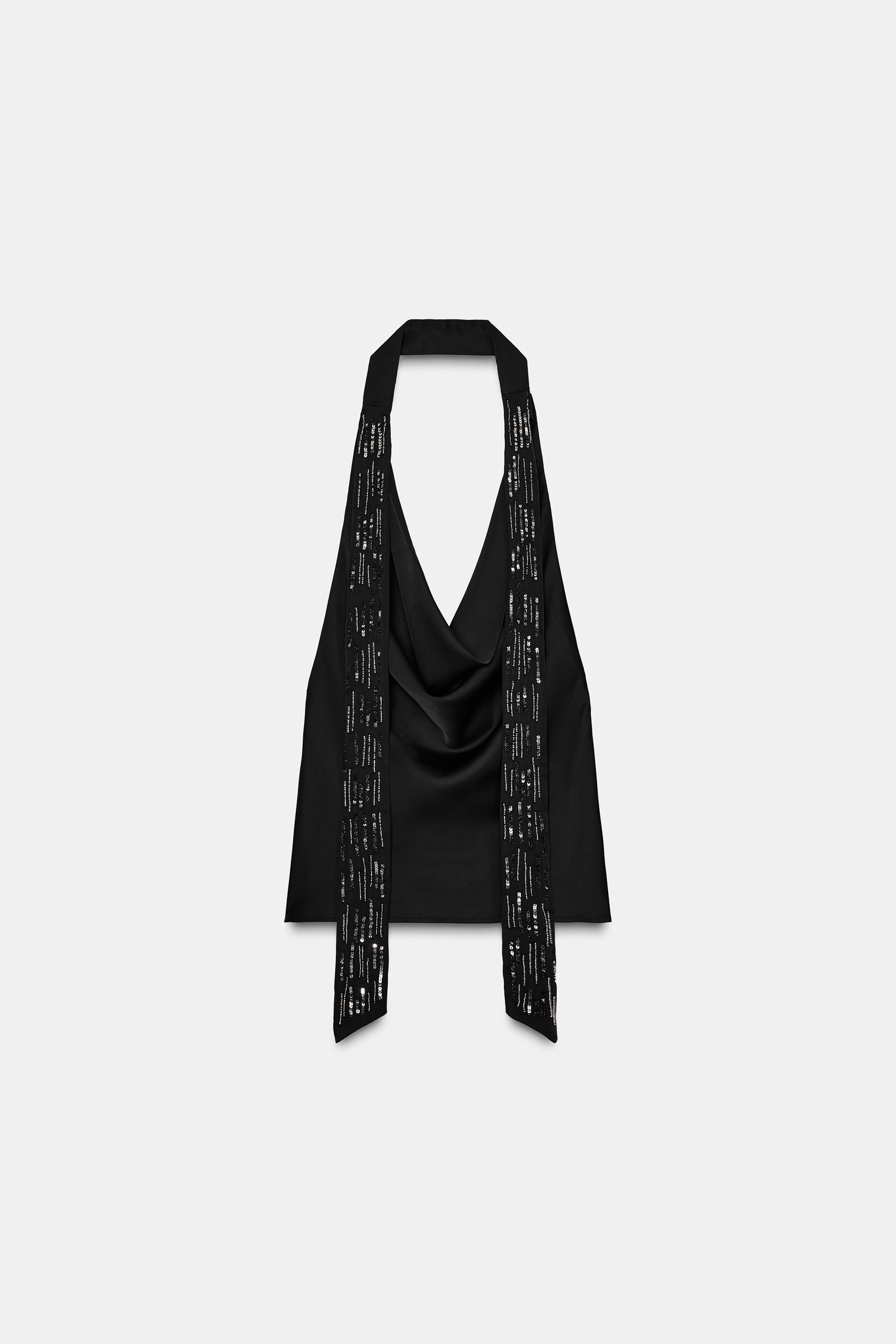 SATIN EFFECT SCARF BEADED TOP | Zara US