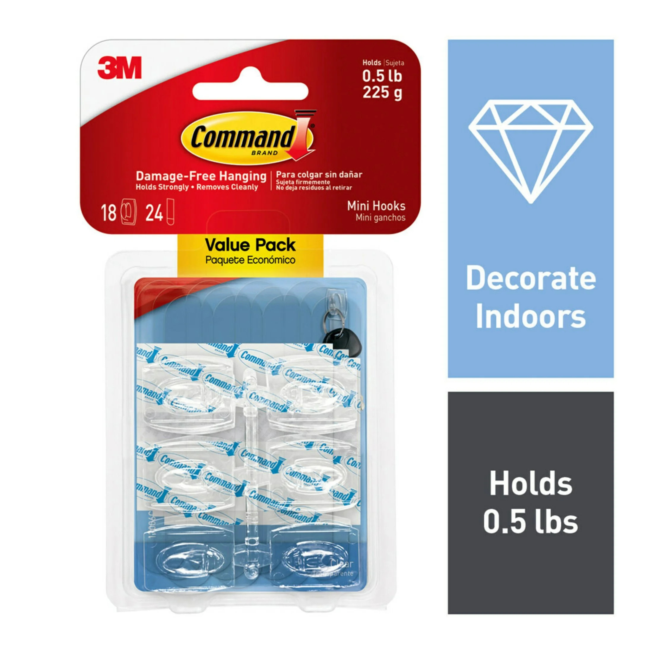 Command Mini Wall Hooks, Clear, Damage Free Decorating, 18 Hooks and 24 Command Strips - Walmart.... | Walmart (US)