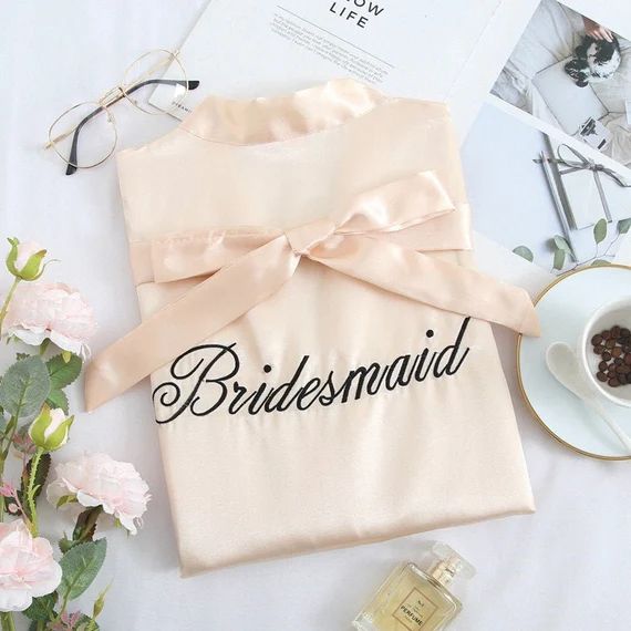 PERSONALISED WEDDING ROBES black|Satin Bridesmaid Robes|Getting Ready Robes |Bridal Party Robes |... | Etsy (US)