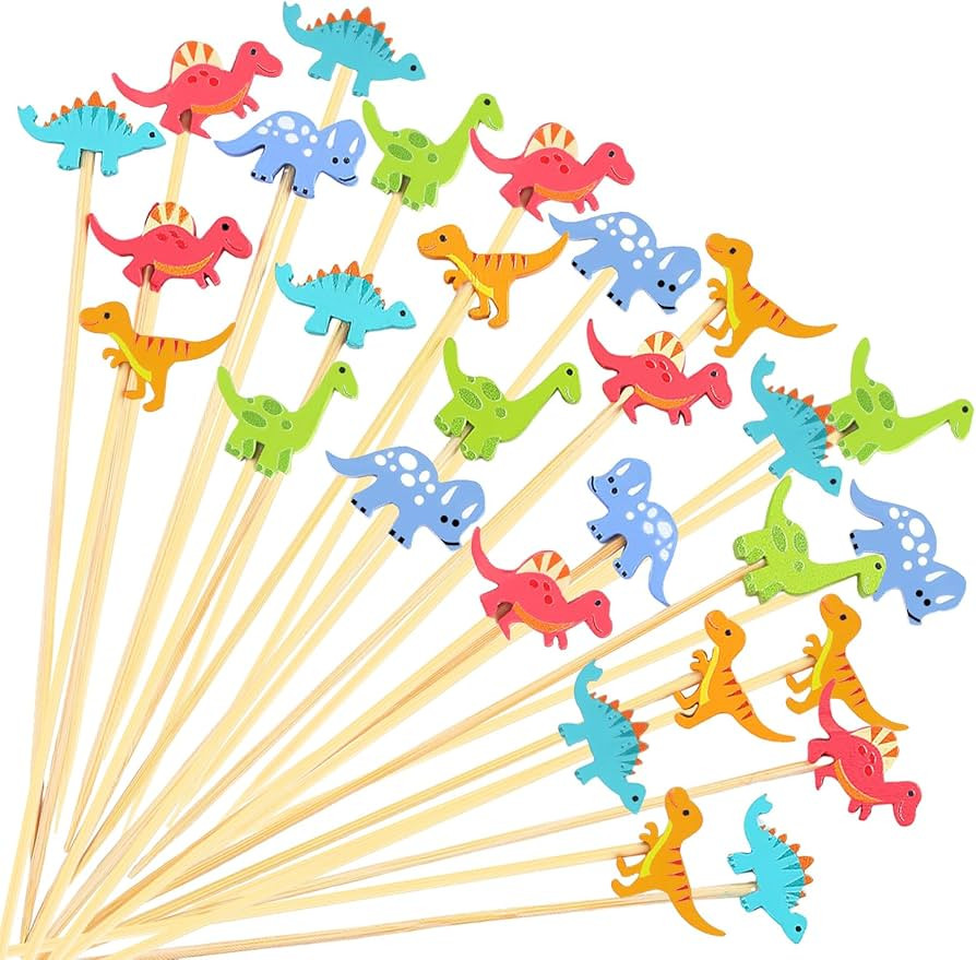 Domensi 300 Pcs Dinosaur Cocktail Picks 4.7" Fancy Toothpicks for Appetizers Bamboo Dinosaur Skew... | Amazon (US)