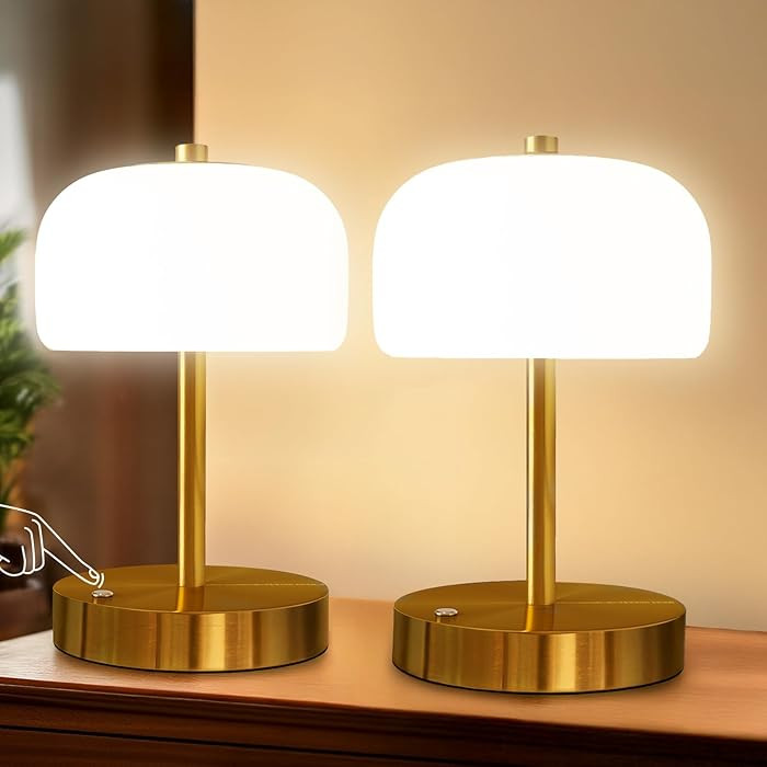 Oneach 9" Cordless Table Lamps Set of 2, Gold Rechargeable Battery Operated Lamp, 3-Way Stepless ... | Amazon (US)