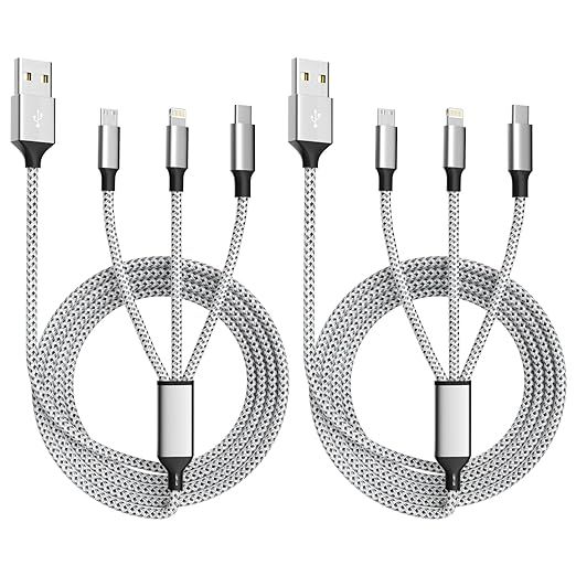 Multi Charging Cable, (2 Pack 4FT) Multi USB Charger Cable 3 in 1 Charging Cable Nylon Braided Fa... | Amazon (US)