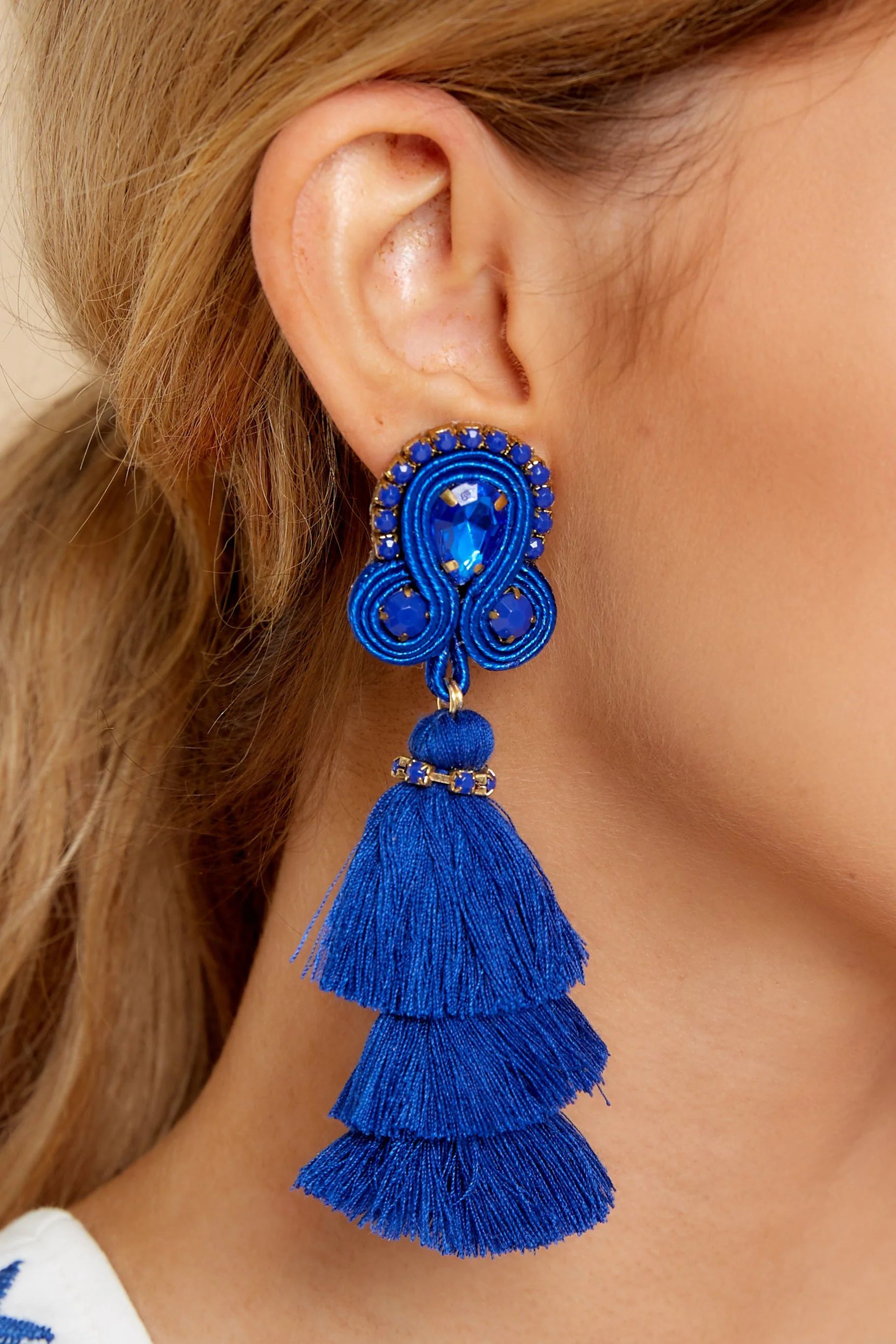 Want To Have Fun Blue Tassel Earrings | Red Dress 