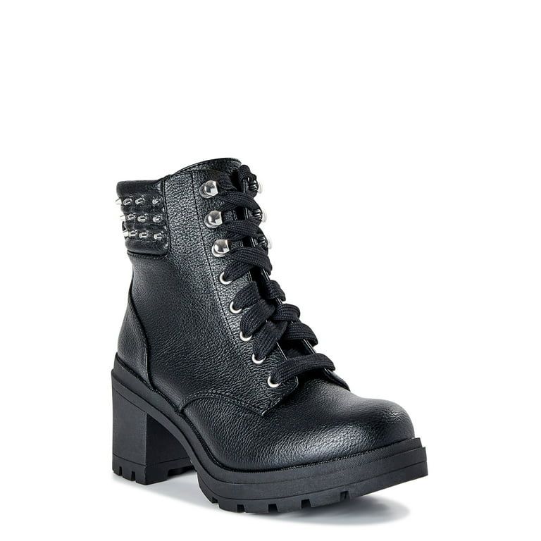 No Boundaries Women's Studded Heeled Motto Boot (Wide Width Available) - Walmart.com | Walmart (US)