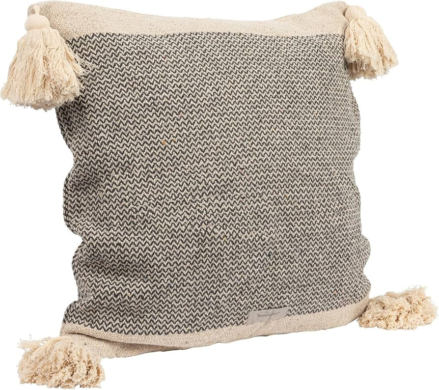 Bloomingville Bloomingville Recycled Cotton Blend Pillow with Tassels, Grey | Amazon (US)