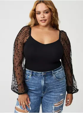 Foxy Sweetheart Organza Blouson Sleeve Top | Torrid (US & Canada)