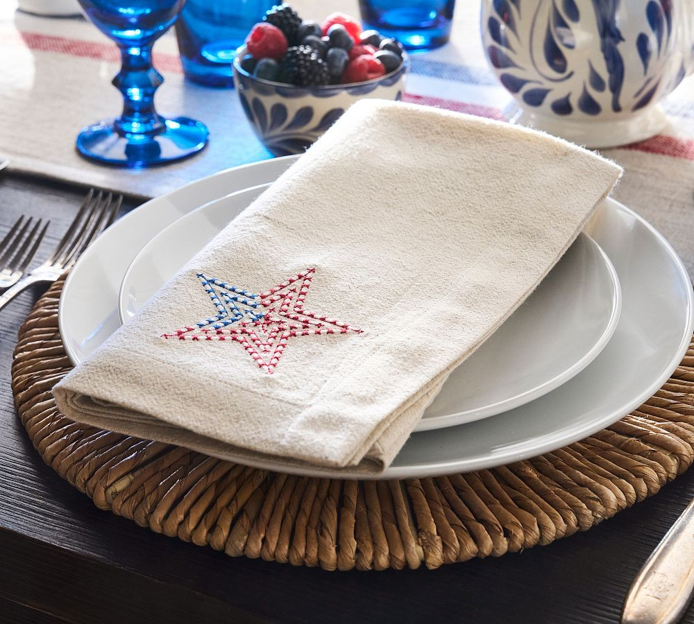 Americana Star Embroidered Cotton/Linen Napkins - Set of 4 | Pottery Barn (US)