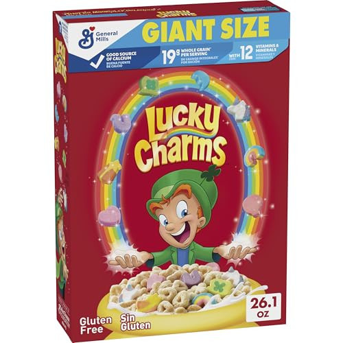 Lucky Charms Gluten Free Cereal with Marshmallows, Kids Breakfast Cereal, Made with Whole Grain, Giant Size, 26.1 oz | Amazon (US)