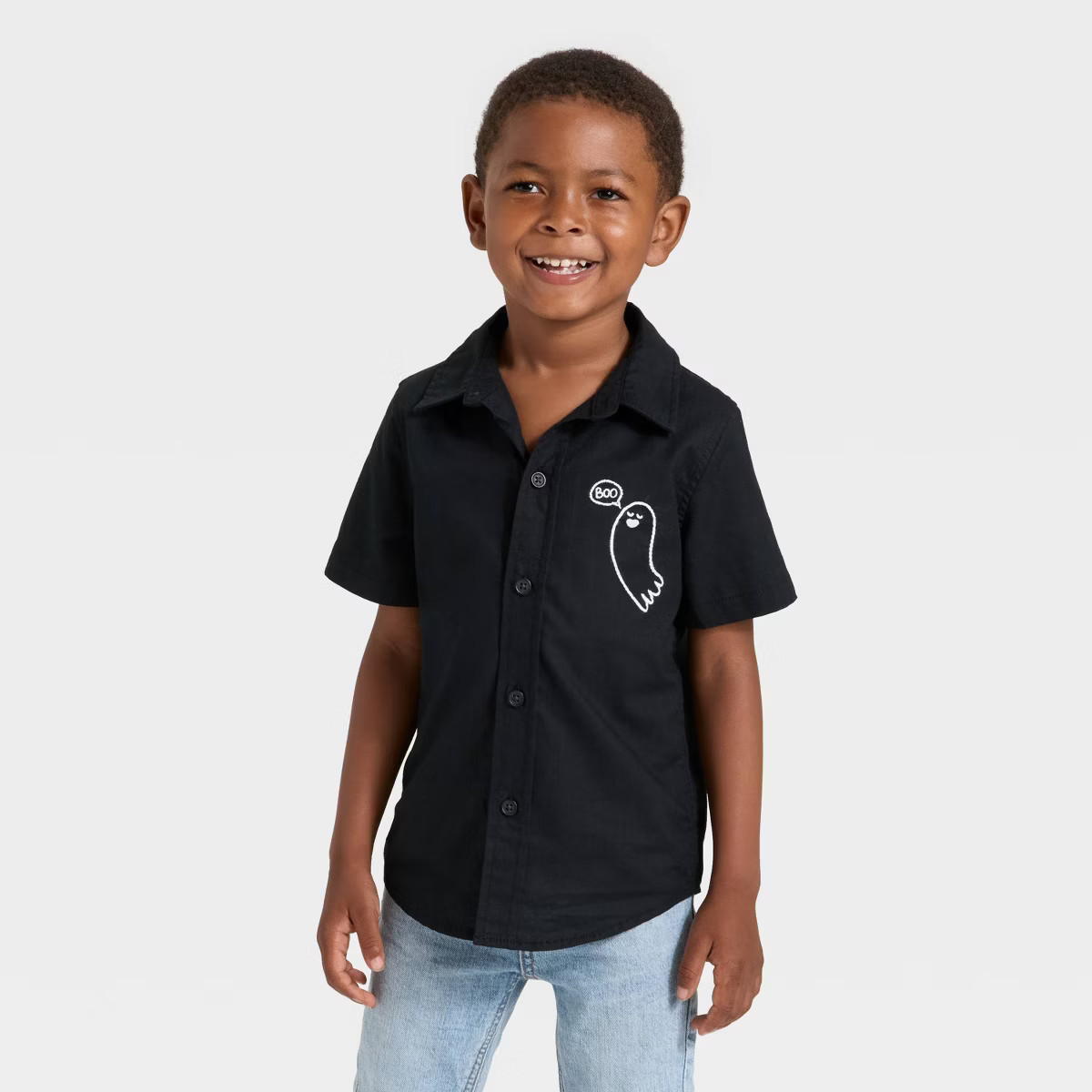 Toddler Boys' Short Sleeve Halloween Button-Down Shirt - Cat & Jack™ Black 2T | Target