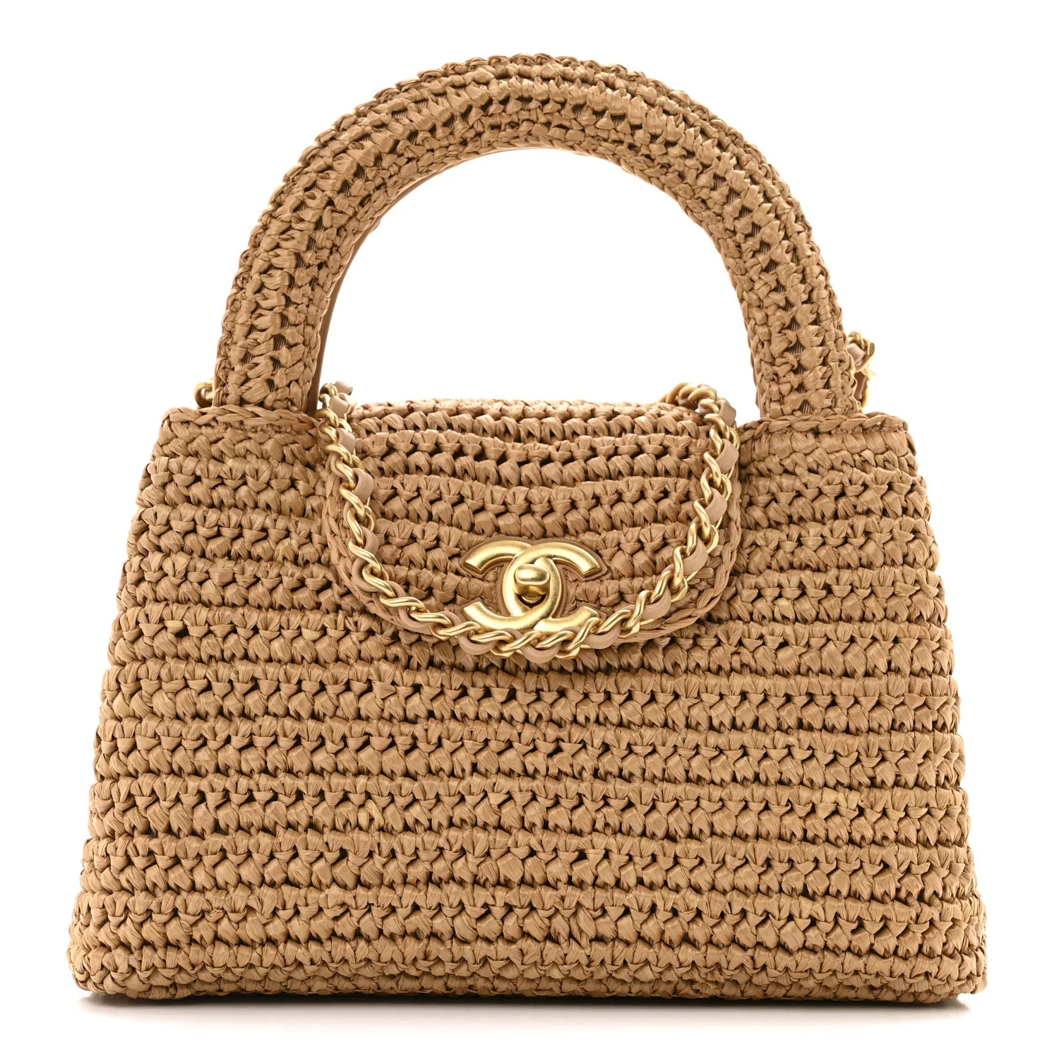Braided Raffia Nano Kelly Flap Bag Dark Beige | FASHIONPHILE (US)