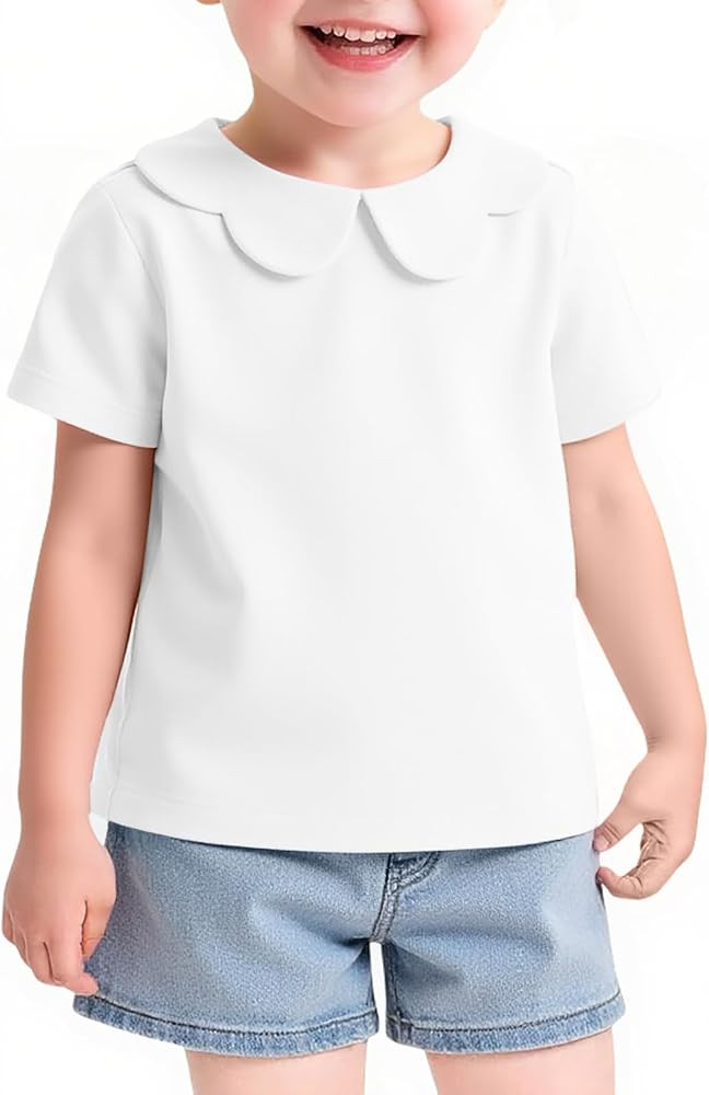 Haloumoning Toddler Baby Girls Short Sleeve Shirts Peter Pan Collar Blouse | Amazon (US)