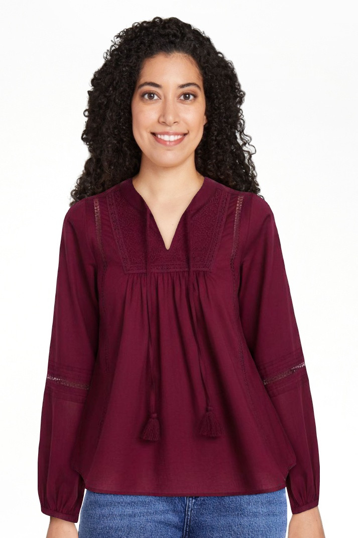 Scenario Women's and Women's Plus Embroidery Top with Lace Inserts, Sizes XS-4X | Walmart (US)