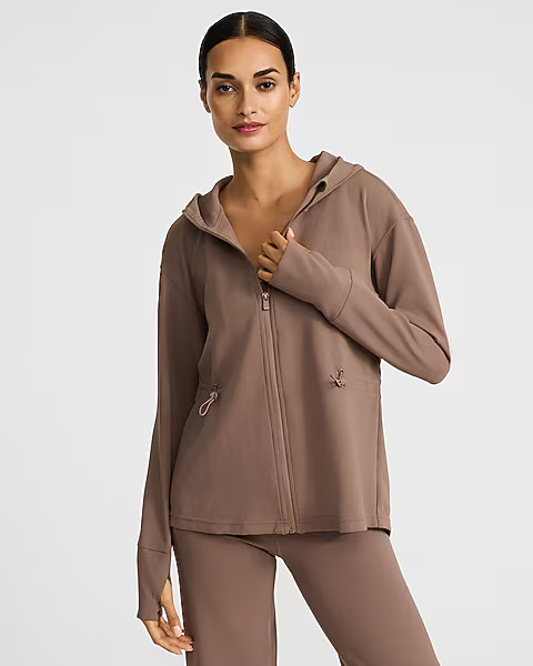 Hooded Zip Front Cinched Waist Athleisure Jacket | Express