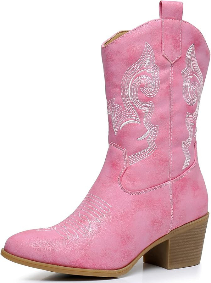 GLOBALWIN Women's Mid Calf The Western Cowgirl Boots Fashion Cowboy Boots For Women Chunky Low He... | Amazon (US)
