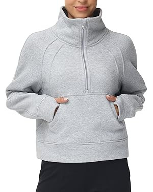 THE GYM PEOPLE Womens' Half Zip Pullover Fleece Stand Collar Crop Sweatshirt with Pockets Thumb H... | Amazon (US)