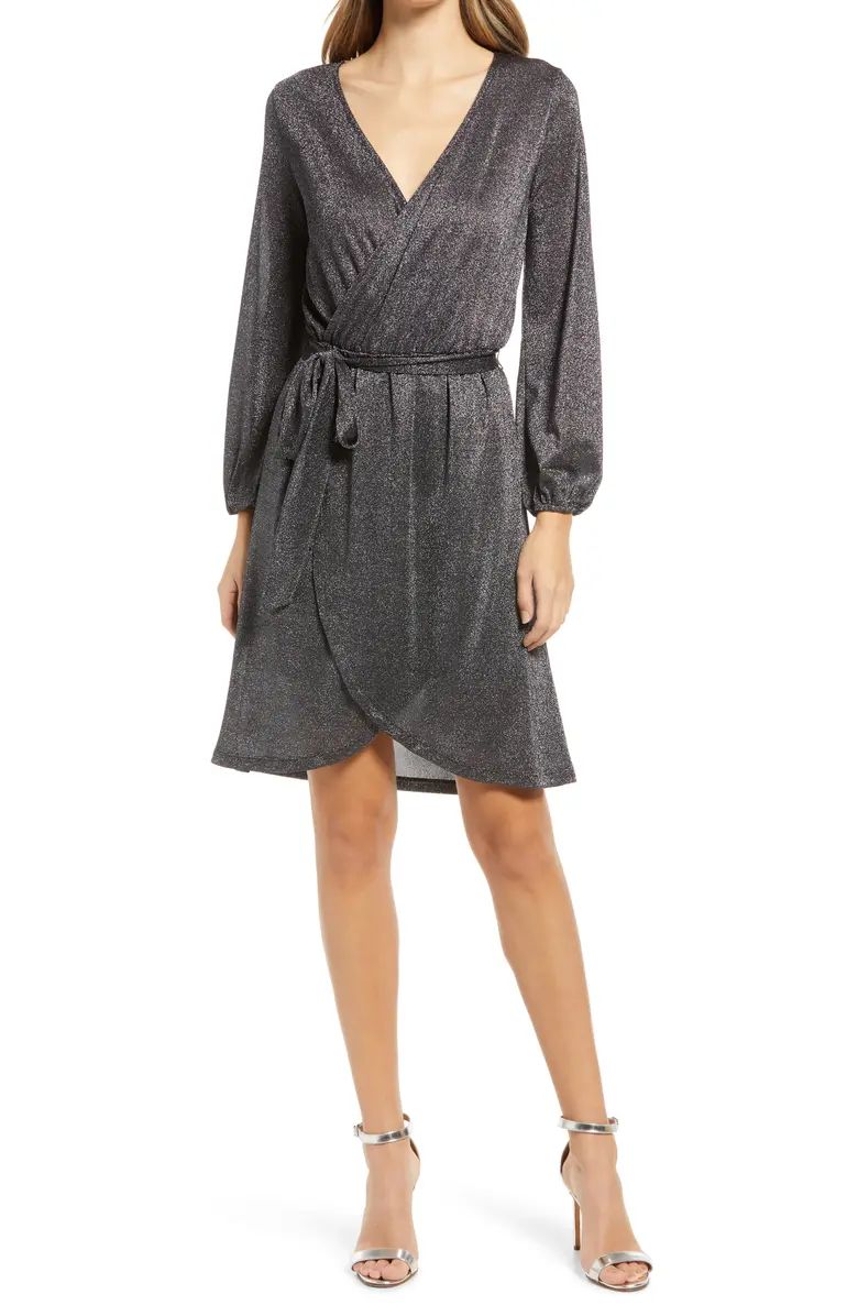 Halogen® Sparkle Long Sleeve Wrap Dress | Nordstrom | Nordstrom
