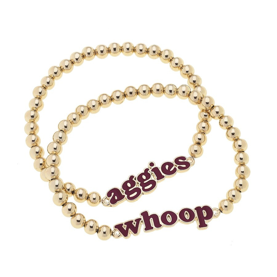 Texas A&M Aggies CANVAS Style 18k Gold-Plated Slogan Ball Bead Stretch Bracelets Set of 2 | Fanatics