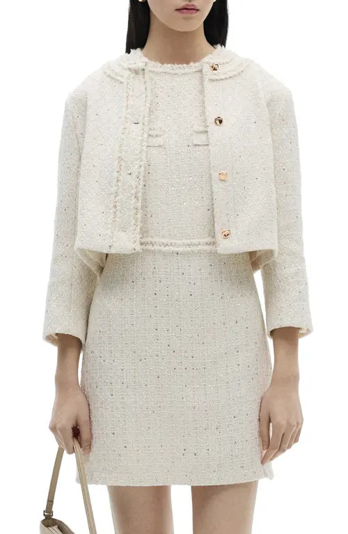 MANGO Jewel Button Metallic Tweed Jacket in Ecru at Nordstrom, Size Large | Nordstrom