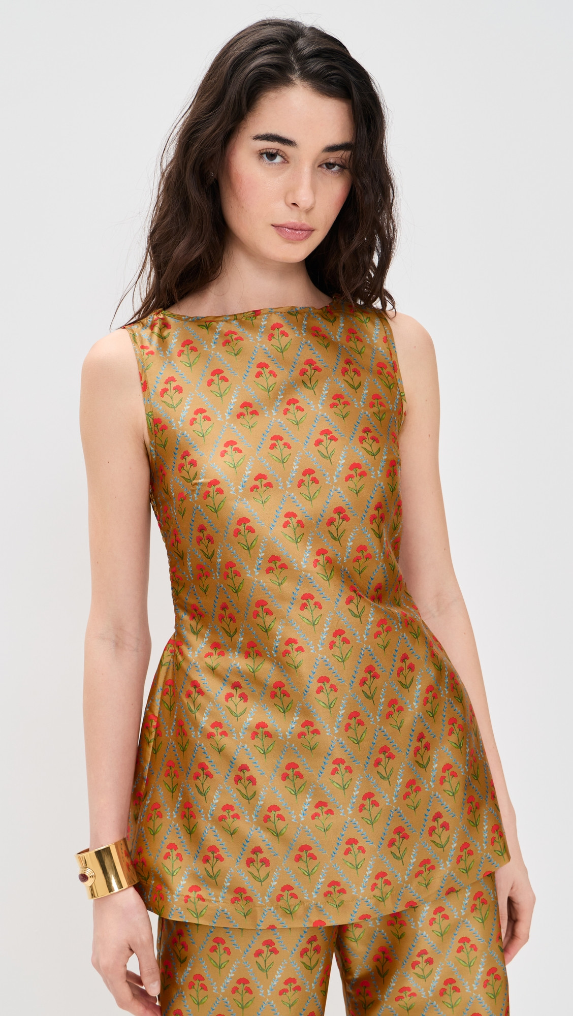 La Maregold Celine Top Lattice Floral Khaki M | Shopbop