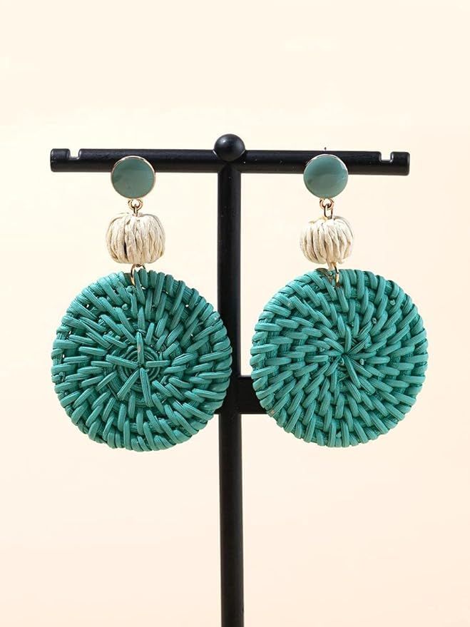 YQRQRD Women's Earrings Rattan Round Drop Earrings (Color : Blue, Size : OneSize) | Amazon (US)