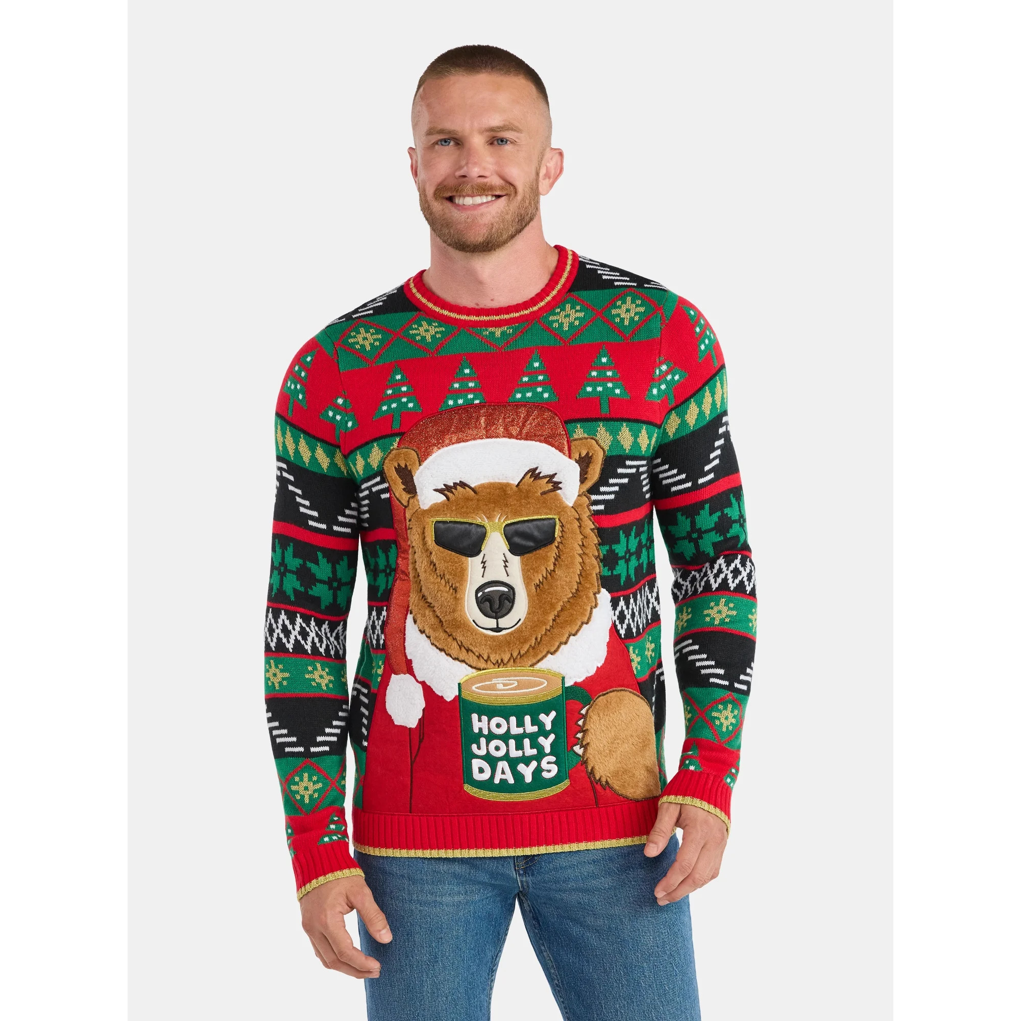 Men's Holly Jolly Days Bear Ugly Christmas Sweater from Holiday Time, Midweight, Sizes M-2XL - Wa... | Walmart (US)