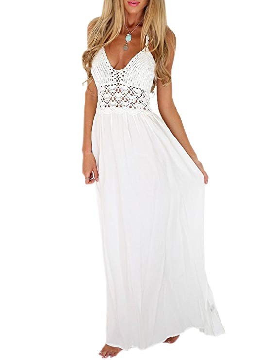 LILBETTER Women's Beach Crochet Backless Bohemian Halter Maxi Long Dress | Amazon (US)