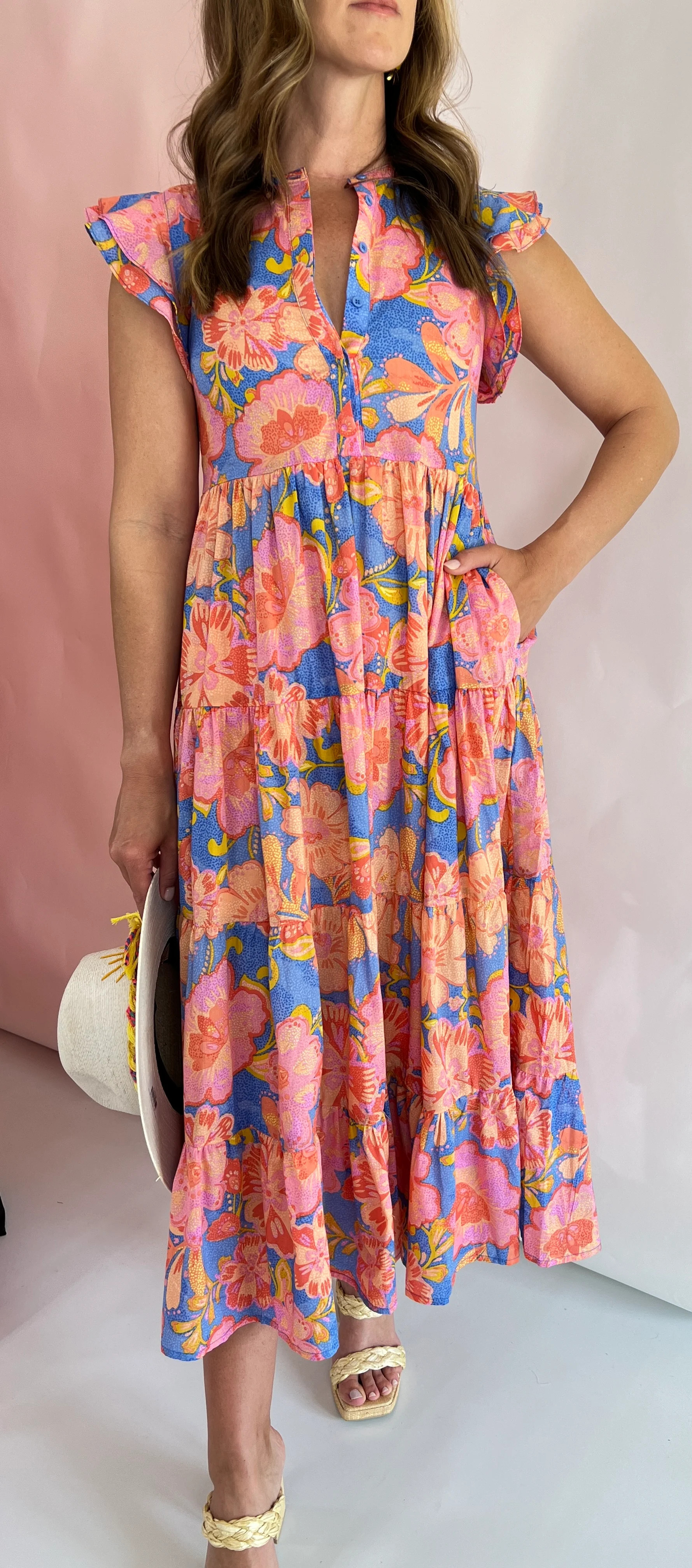 Blue Floral Tier Maxi Dress | Amor lafayette