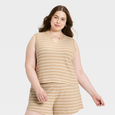 Women's Knit Muscle Tank Top - Universal Thread™ Tan Striped XXL | Target