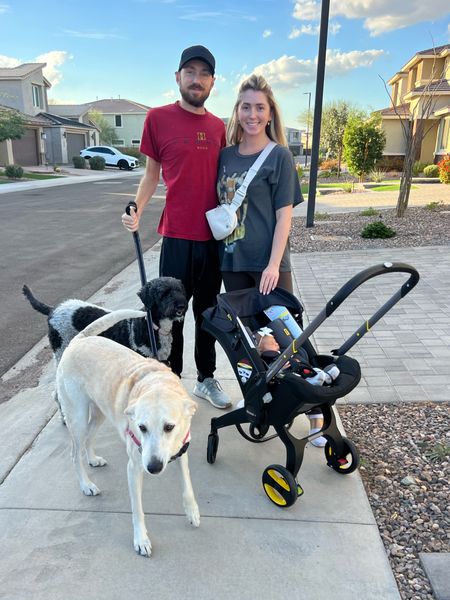 First family photo on a walk!! Brooklyn loves her stroller/car seat combo. It’s the doona. My lululemon bag is linked and my alo flare leggings (runs tts) and spice girls graphic tee 

#LTKitbag #LTKbaby #LTKstyletip