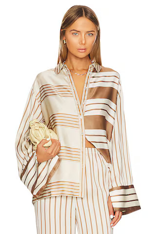 L'Academie The Katy Blouse in Brown & Ivory Stripe from Revolve.com | Revolve Clothing (Global)