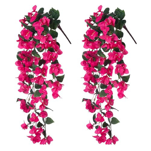 Ivydale Artificial Fake Hanging Flowers Plants for Outdoor Outside Decor, 2 PCS Faux Silk Bougainvillea Long Vines UV Resistant Realistic Faux Hanging Flower for Home Porch Patio Balcony Yard, Hotpink | Amazon (US)