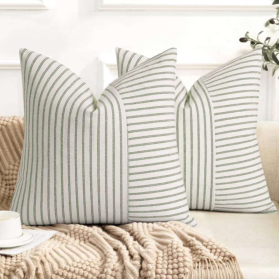 YCOLL Farmhouse Pillow Covers 18x18, Modern Accent Square Throw Pillow Covers Set of 2, Olive Gre... | Amazon (US)