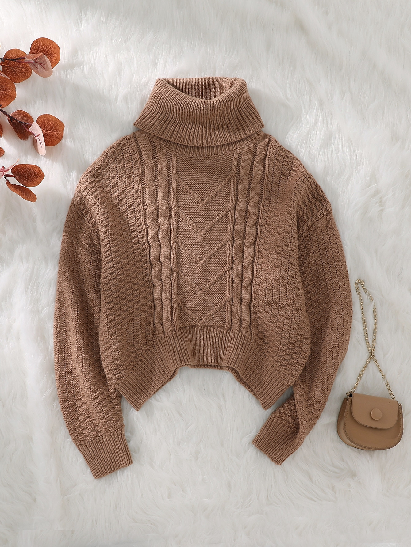 Girls Cable Knit Turtleneck Sweater | SHEIN