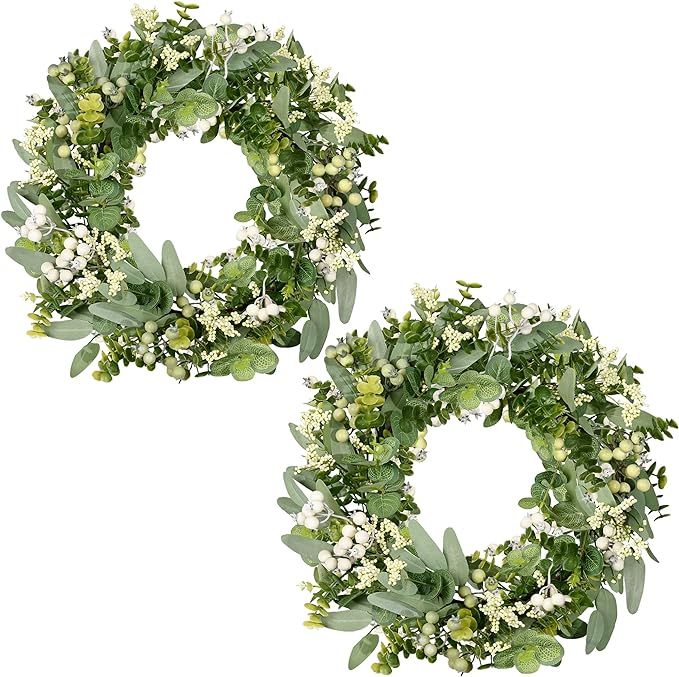 2 Pack 18 Inch Artificial Green Eucalyptus Leaf Wreath, Vlorart Spring Summer Greenery Wreaths fo... | Amazon (US)
