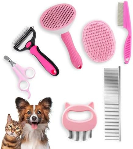 7-in-1 Pet Grooming Kit for Dogs & Cats Deshedding Brush, Bath Brush, Flea Comb, Nail Clipper & M... | Amazon (US)