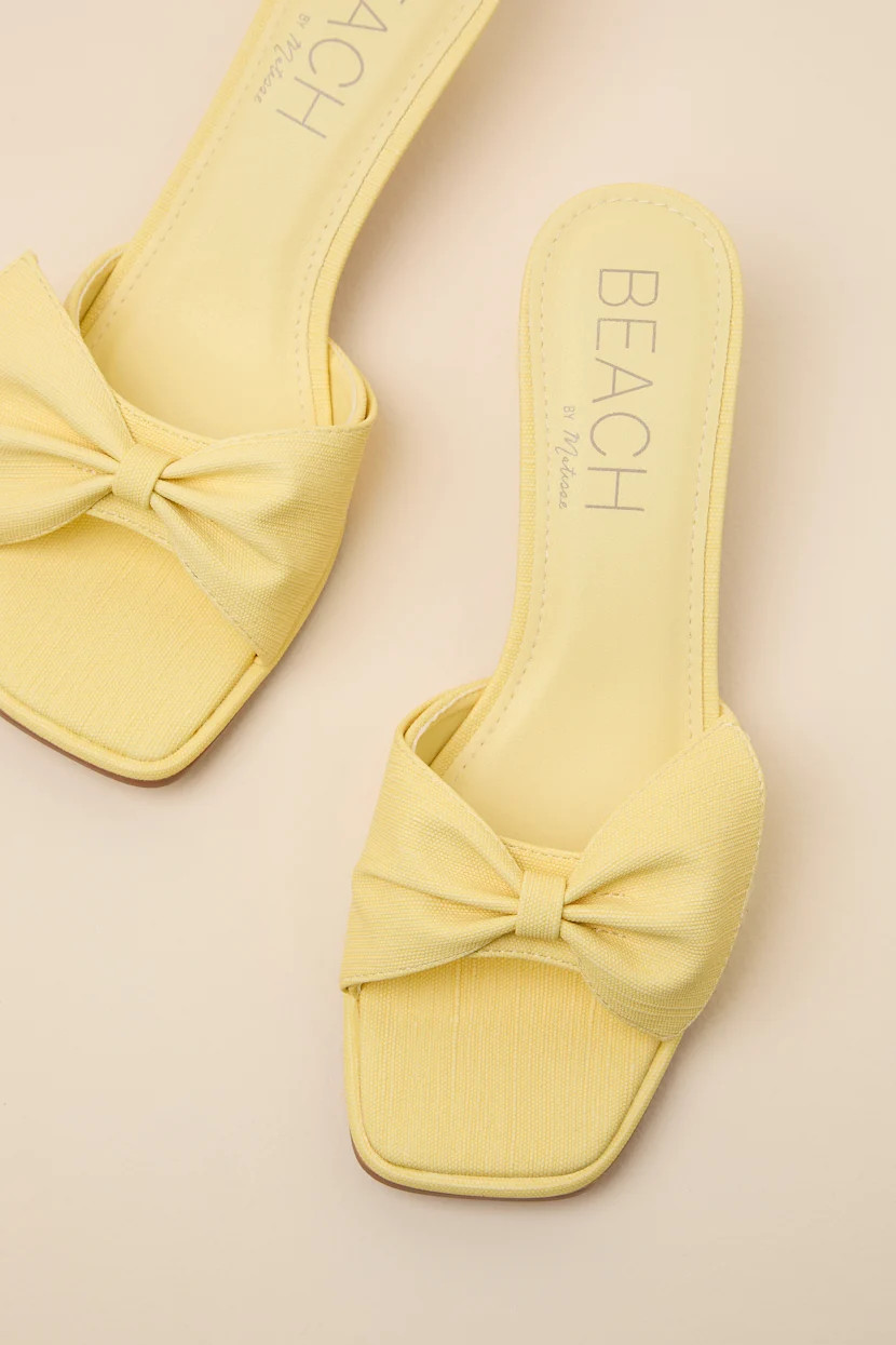 Pompano Yellow Bow Kitten Heel Slide Sandals | Lulus