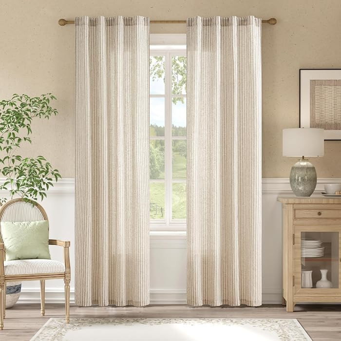 jinchan Linen Curtains Taupe Grey on Beige Striped Curtains for Living Room Bedroom Ticking Strip... | Amazon (US)