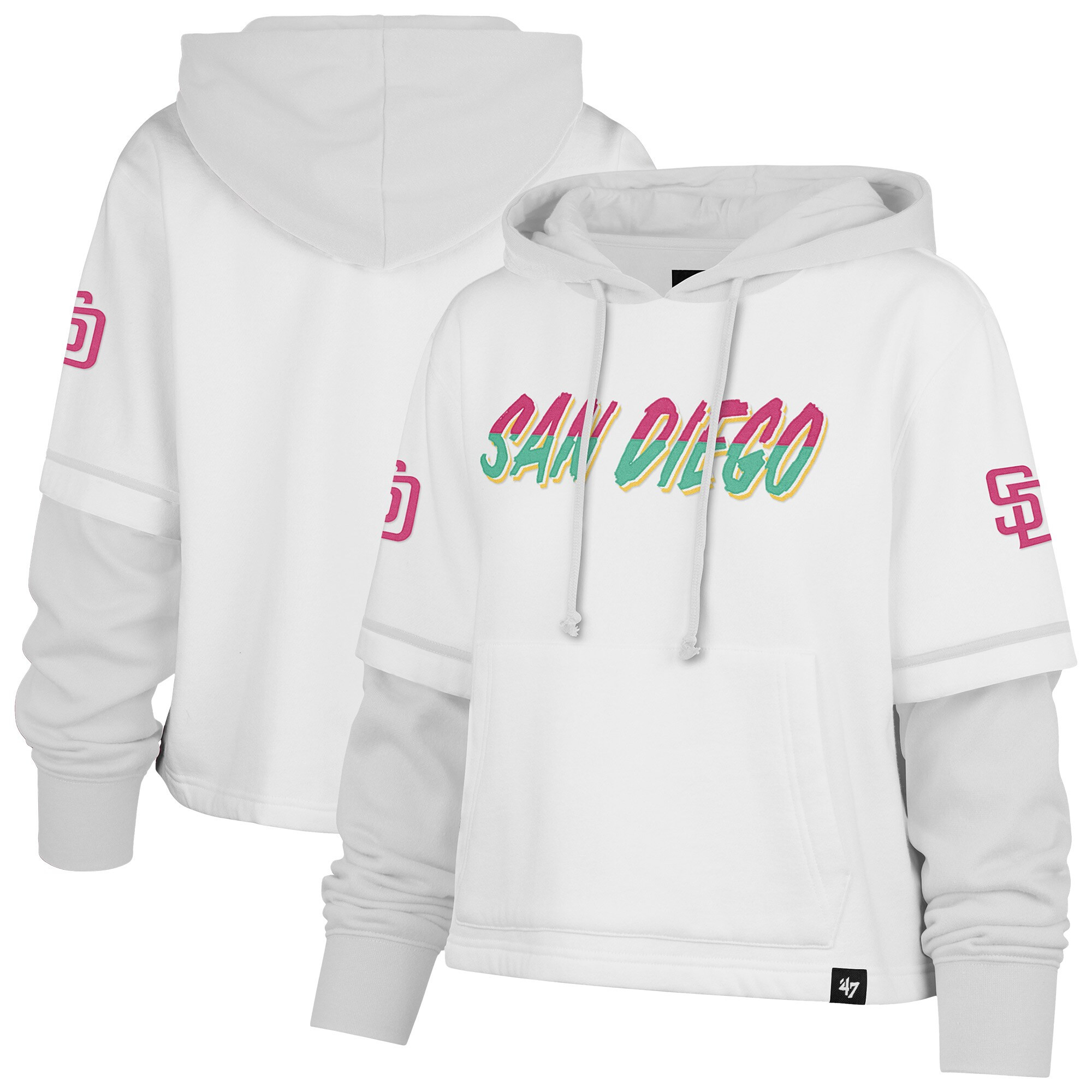 Women's San Diego Padres  '47 White City Connect Shortstop Cropped Pullover Hoodie | MLB Shop