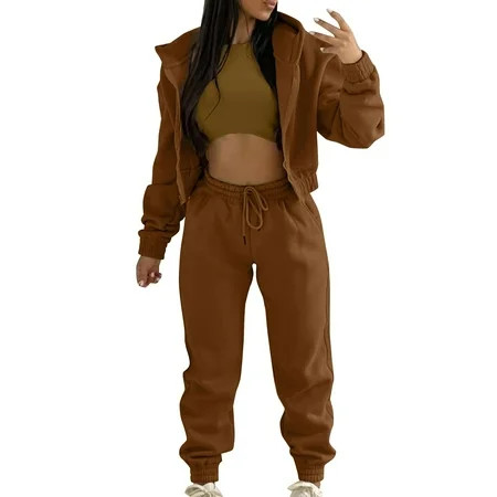 Larisalt Lounge Sets For Women Women s Striped Sweat Suit Set Cotton Pants and Jacket Outfit Brown M | Walmart (US)