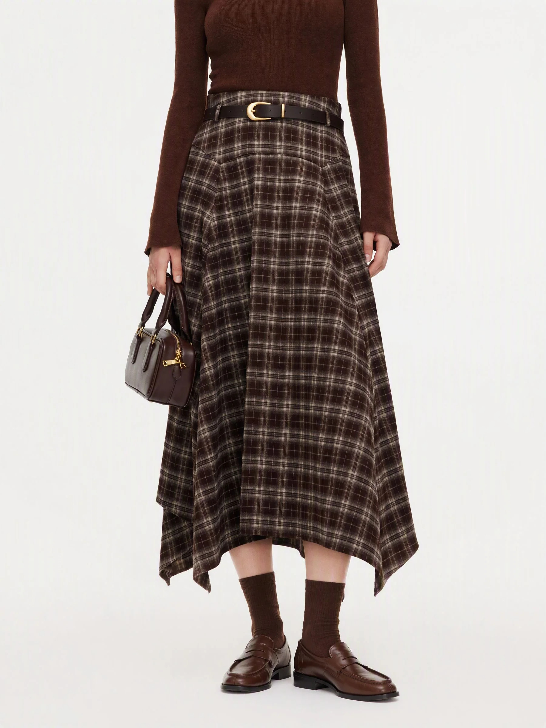 A-Line Plaid Women Skirt With Belt | GOELIA