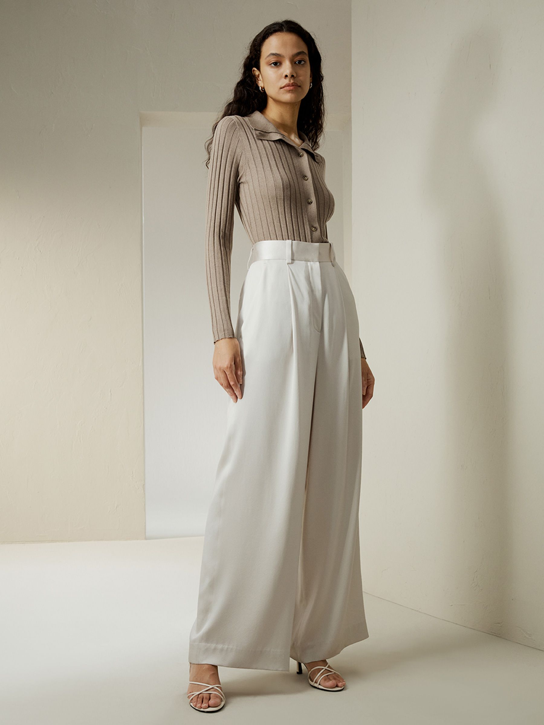 High-Waisted Wide Leg Dense Silk Pants | LilySilk