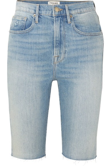 FRAME - Le Vintage Bermuda Frayed Denim Shorts - Mid denim | NET-A-PORTER (US)