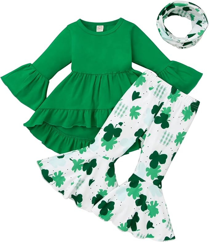 Toddler ST Patrick's Day Clothing Sets Kids Baby Girls Long Sleeve Tops Dress+ Four-leaf Clover L... | Amazon (US)