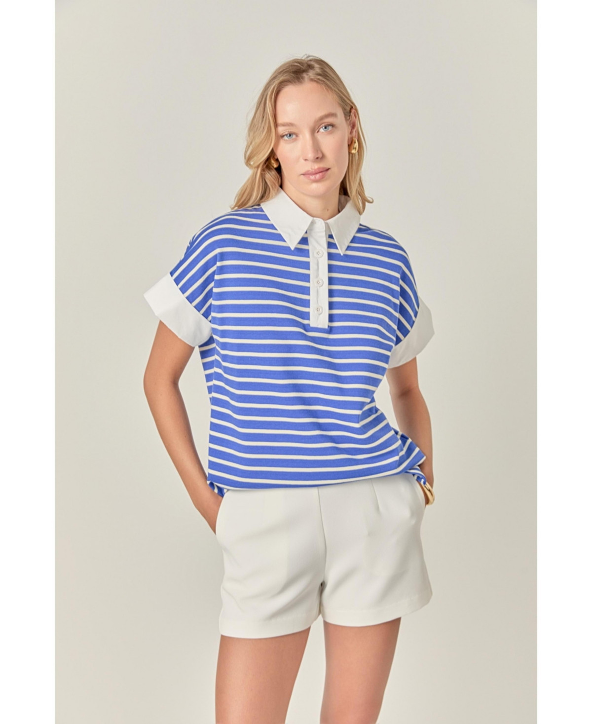 English Factory Women's Stripe Collar Sweatshirt - Blue/ white | Macy's